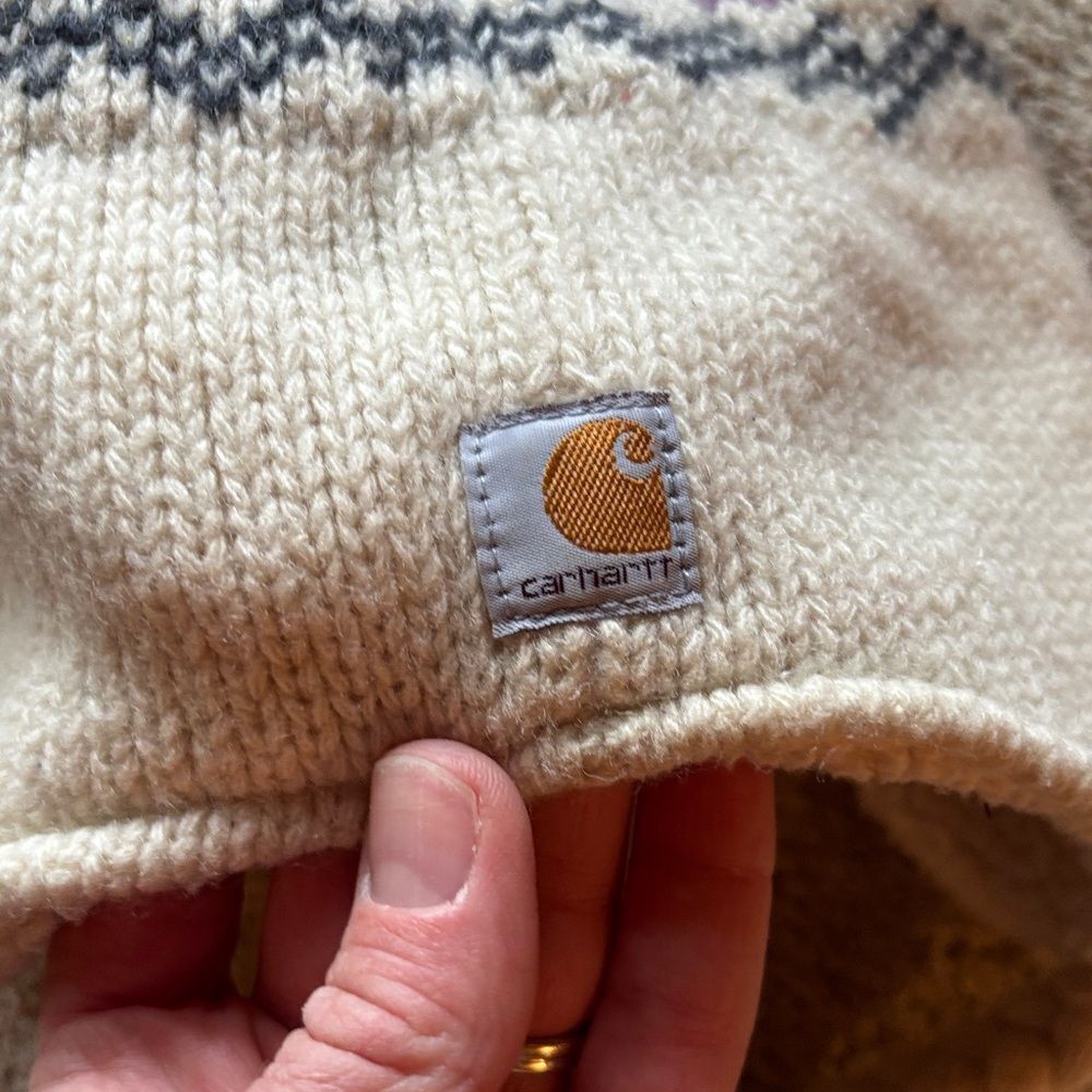 Carhartt Kids' Tan and Purple Knit Hat with Tassels - Picture 3 of 8